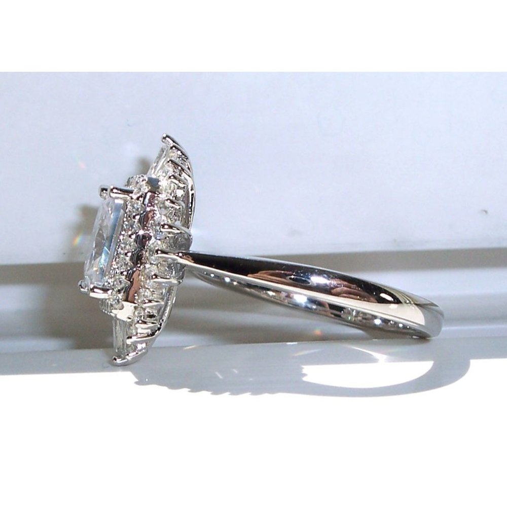 Antique Style Ring Radiant Cut CZ With Tapered Baguettes 925 Sterling Silver - Picture 8 of 16